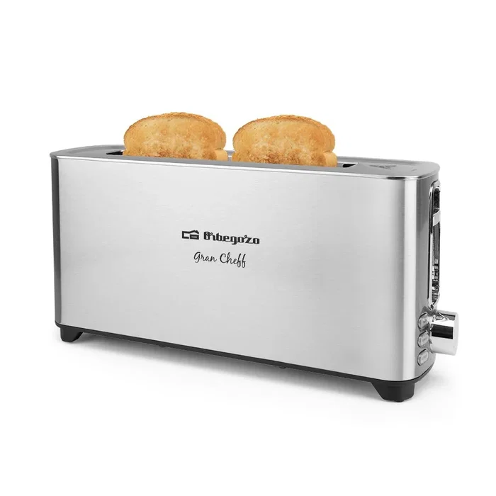 Orbegozo TO 6030 Tostadora de Ranura Larga, 1050 W, Acero Inoxidable, 6 Niveles de Tostado, Función Descongelar y Recalentar, Apagado Automático, Bandeja para Migas
