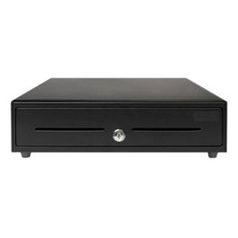 Unykach 56001 - Cajón Portamonedas TPV Manual, Negro, Acero, 4 Compartimentos Billetes, 8 Monedas, Conexión RJ-11, Compatible con Impresoras Térmicas POS