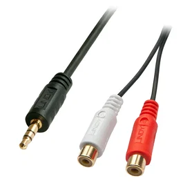 Lindy Cable de Audio 35678, 0.25 m, 2 x RCA Macho a 3.5mm Hembra, Color Negro, Rojo, Blanco