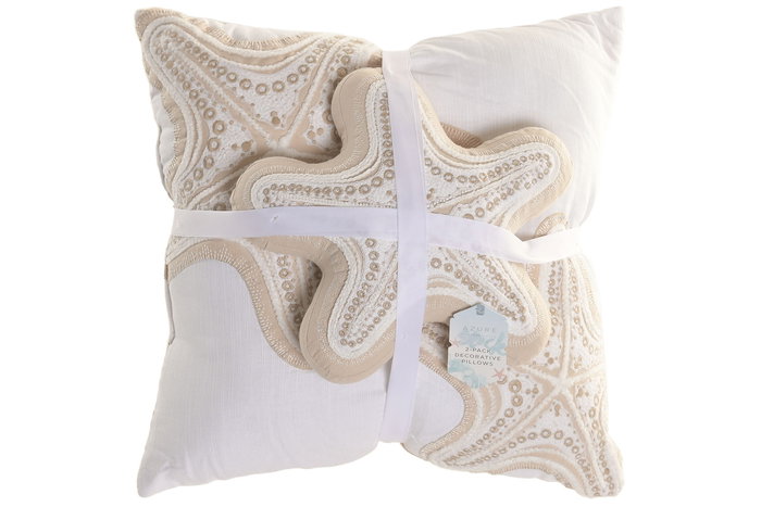 DKD Home Decor Cojin Mediterraneo Crema 50 x 10 x 50 cm Set de 2