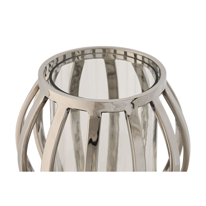 DKD Home Decor Portavelas de Acero y Cristal Cromado Plateado 14x14x14 cm
