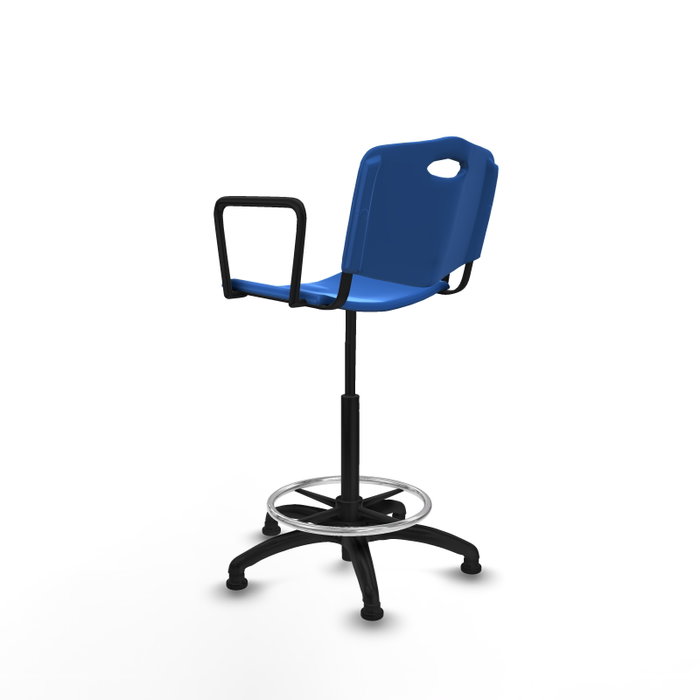 Taburete Robledo con mecanismo Giratorio de PVC color Azul. Equipado con Base poliamida negra, Brazos fijosy Topes Taburete Robledo con mecanismo Giratorio de PVC color Azul. Equipado con Base poliamida negra, Brazos fijosy Topes