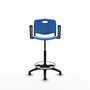 Taburete Robledo con mecanismo Giratorio de PVC color Azul. Equipado con Base poliamida negra, Brazos fijosy Topes