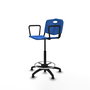 Taburete Robledo con mecanismo Giratorio de PVC color Azul. Equipado con Base poliamida negra, Brazos fijosy Topes