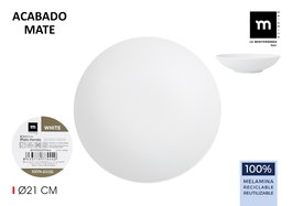 La Mediterranea Plato Hondo Melamina Mate White 21 x 5.3 cm (24 Unidades)