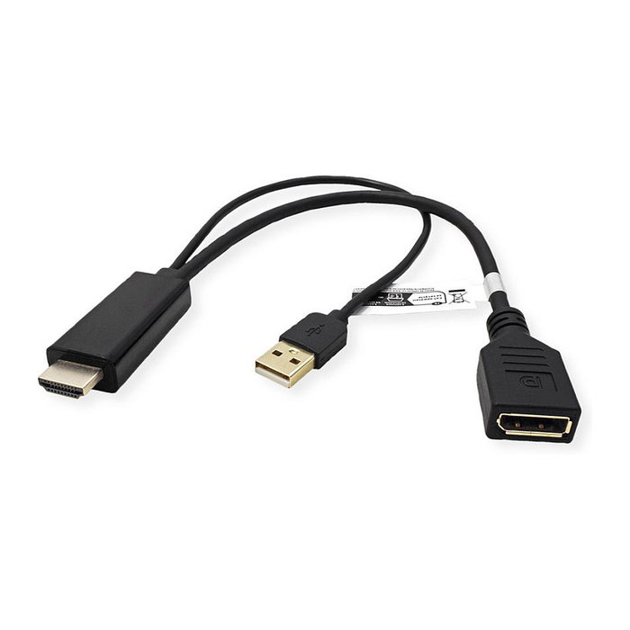 VALUE Adaptador de vídeo 4K HDMI a DisplayPort 1.2, 0,3 m, Negro
