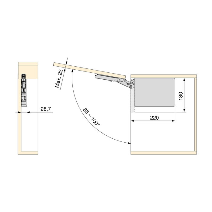 Emuca Compás para puertas elevables Altius Lift, Fuerza 560-1800 (low=L), Acero y plástico, Gris antracita