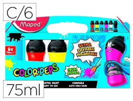 Maped Tempera Color Peps Ultra Lavable Caja de 6 Colores Surtidos Primarios 75 ml