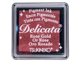 Tsukineko Delicata Almohadilla de Tinta Oro Rosado Metálico Brillante 33x33mm