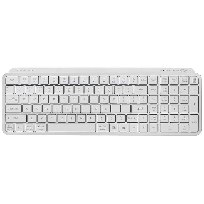 Mars Gaming Teclado MK-SILENKEYS Inalámbrico Bluetooth Compacto Blanco, Switches Silenciosos, Triple Conectividad, Tecla Copilot AI, Batería 200h, Dual PC/Mac