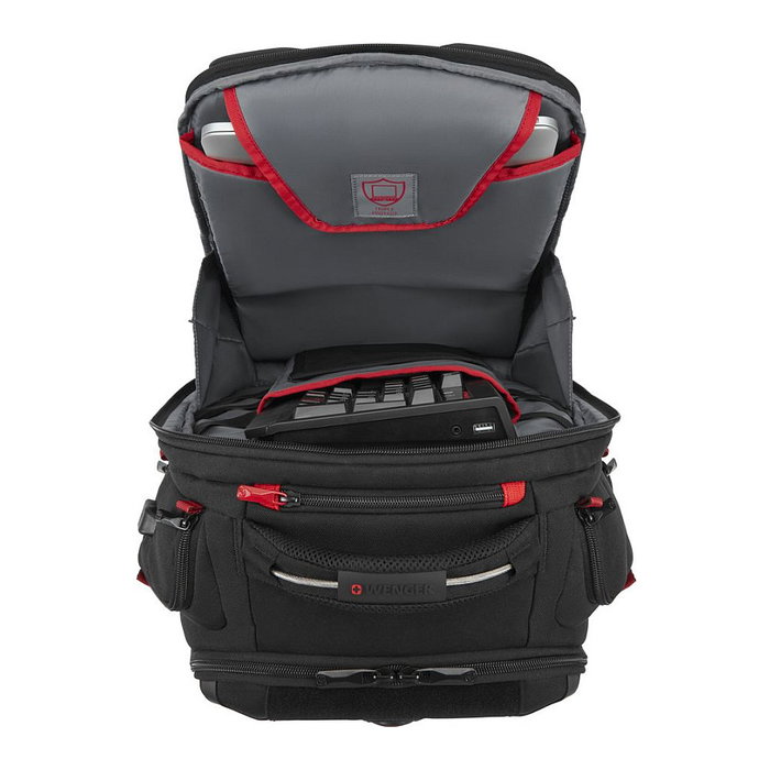 Wenger PlayerOne 43.9 cm (17.3") Mochila para Portátil Gaming, Negro, 29 L, Poliéster, con Compartimento para Tableta, Auriculares y Puerto USB