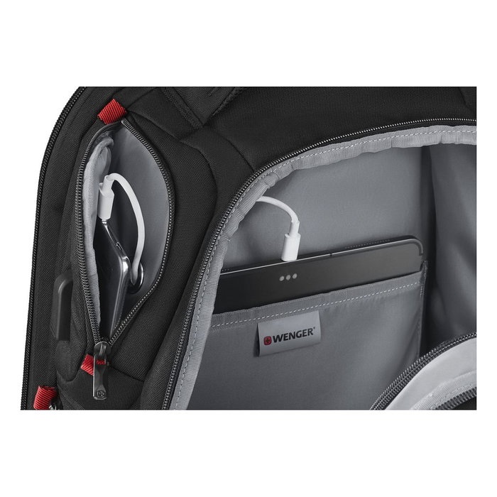 Wenger PlayerOne 43.9 cm (17.3") Mochila para Portátil Gaming, Negro, 29 L, Poliéster, con Compartimento para Tableta, Auriculares y Puerto USB