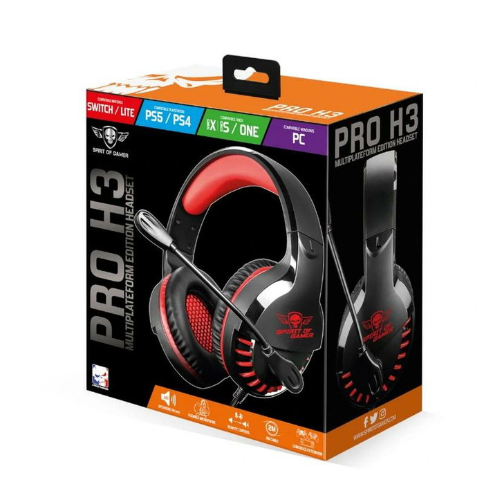 Spirit of Gamer Auriculares Gaming Pro H3 con Micrófono Multiplataforma Rojo