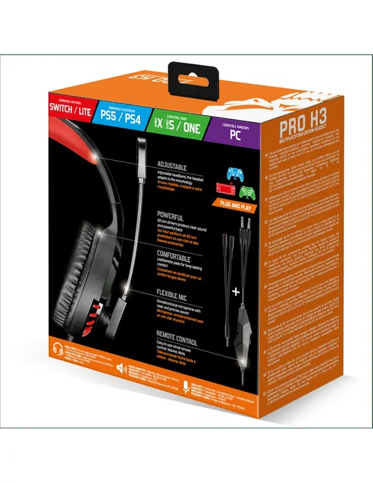 Spirit of Gamer Auriculares Gaming con Micrófono PRO-H3 - Diadema Alámbricos Circumaural Negros/Rojos, 50 mm, 3.5 mm, Compatible con PC, PS4/PS5, Xbox, Switch y Smartphones