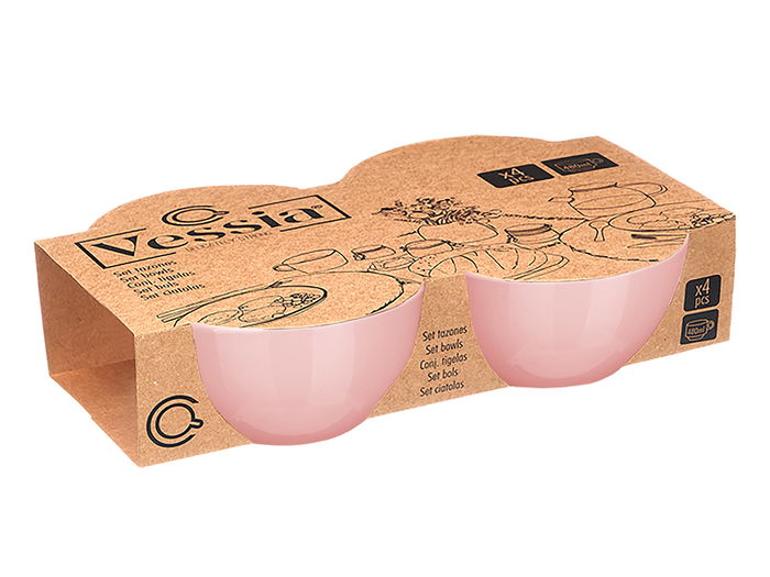 Vessia Set 4 Tazones Rosa Porcelana 480ml 29x8x24cm (Set de 8)