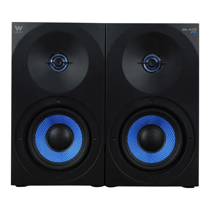 Woxter Altavoces Estéreo Gaming DL-410 FX 150W, Sistema 2.0 con Woofer 4" y Tweeter 1", Negro/Azul, Conexión 3.5mm y RCA Woxter Altavoces Estéreo Gaming DL-410 FX 150W, Sistema 2.0 con Woofer 4" y Tweeter 1", Negro/Azul, Conexión 3.5mm y RCA