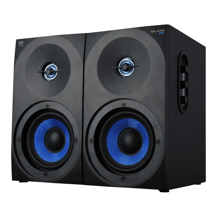 Woxter Altavoces Estéreo Gaming DL-410 FX 150W, Sistema 2.0 con Woofer 4" y Tweeter 1", Negro/Azul, Conexión 3.5mm y RCA Woxter Altavoces Estéreo Gaming DL-410 FX 150W, Sistema 2.0 con Woofer 4" y Tweeter 1", Negro/Azul, Conexión 3.5mm y RCA