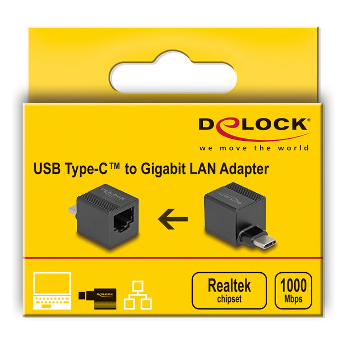DeLOCK Adaptador USB-C a Gigabit LAN Ethernet RJ45 (ST-BU) Negro, Plug and Play, para Windows, macOS, Linux