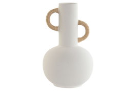 DKD Home Decor Jarrón de Gres Blanco y Natural 15,5x15x24 cm