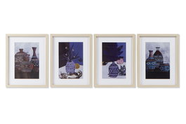 DKD Home Decor Cuadro de Jarrones Enmarcado Azul, Surtido de 4 Unidades