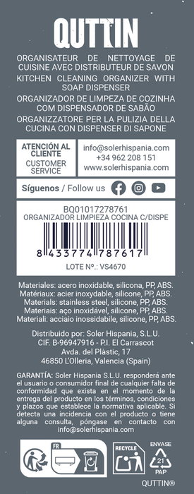 Quttin Organizador de Limpieza para Cocina con Dispensador 13.6x8x14.5 cm (12 Unidades)