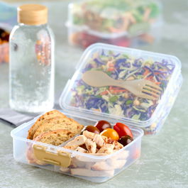 Day Fiambrera Transparente con Cubierto Tenedor Cuchara y Compartimentos Colores Surtidos 17.5x13x9 cm