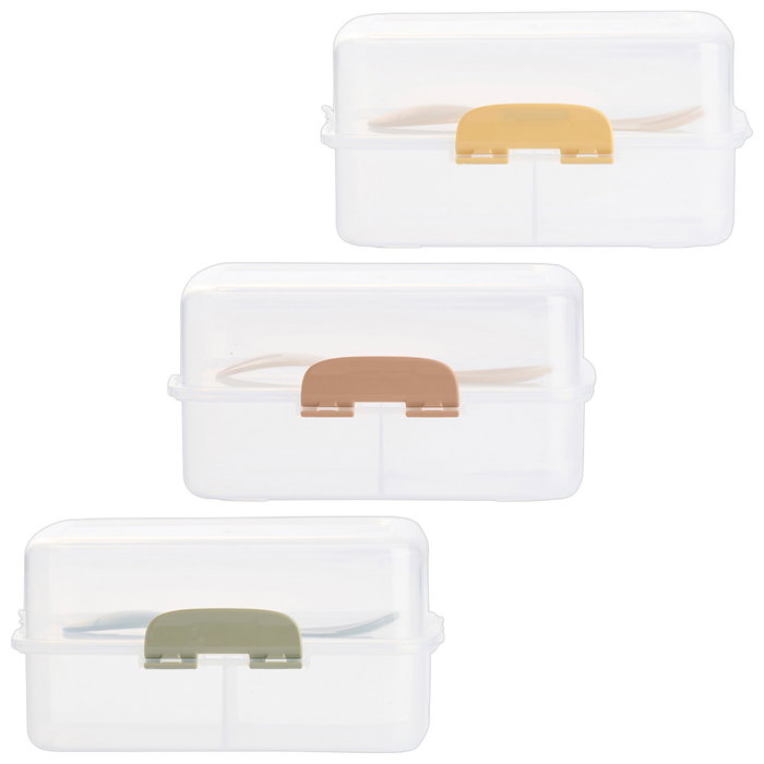 Day Fiambrera Transparente con Cubierto Tenedor Cuchara y Compartimentos Colores Surtidos 17.5x13x9 cm