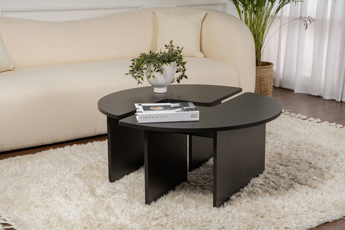 Nordure Mesa de Café Wood Black Ø90 x 41 cm Tablero de Partículas Recubierto de Melamina