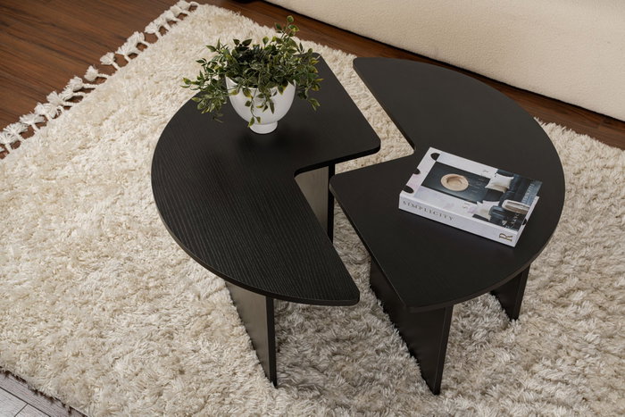 Nordure Mesa de Café Wood Black Ø90 x 41 cm Tablero de Partículas Recubierto de Melamina