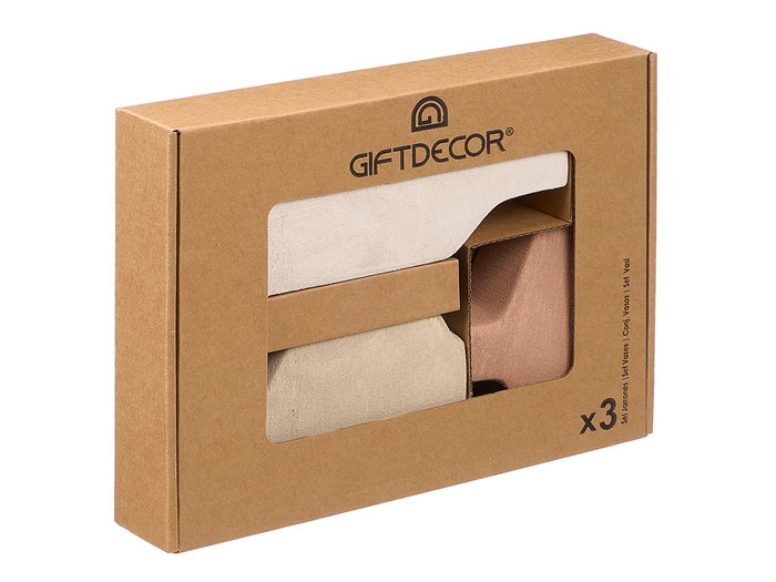 Giftdecor Set de 3 Jarrones Rectangulares Terra de Cerámica, Colores Blanco, Teja y Verde, 31 x 6 x 23.5 cm (Set de 4)