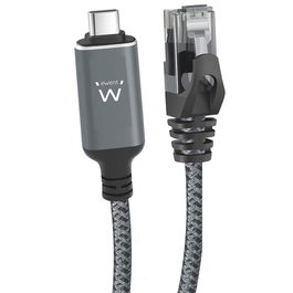 Ewent Cable Adaptador USB-C a RJ45 Gigabit Ethernet 1.5 m, CAT6, 1 Gbit/s, Gris Trenzado, Conector Metálico, Plug & Play, Modelo EC2001