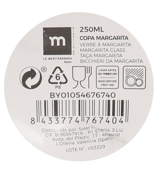 La Mediterranea Copa Margarita 250 ml Ps (24 Unidades)
