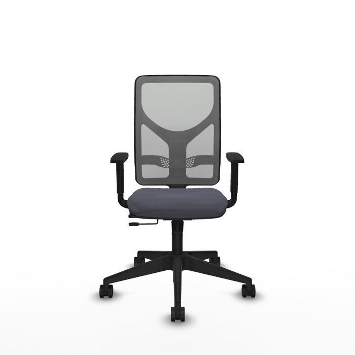 Silla de oficina Motilla con mecanismo Sincro/Traslack tapizada con Tela color Gris oscuro y malla color Gris. Equipada con lumbar 1D, Brazos 1D y Ruedas 65mm nailon