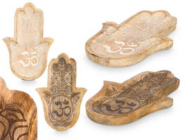 Giftdecor Bandeja Multiuso Mano de Madera 20x2x31 cm, Colores Surtidos Blanco y Natural (Set de 6)