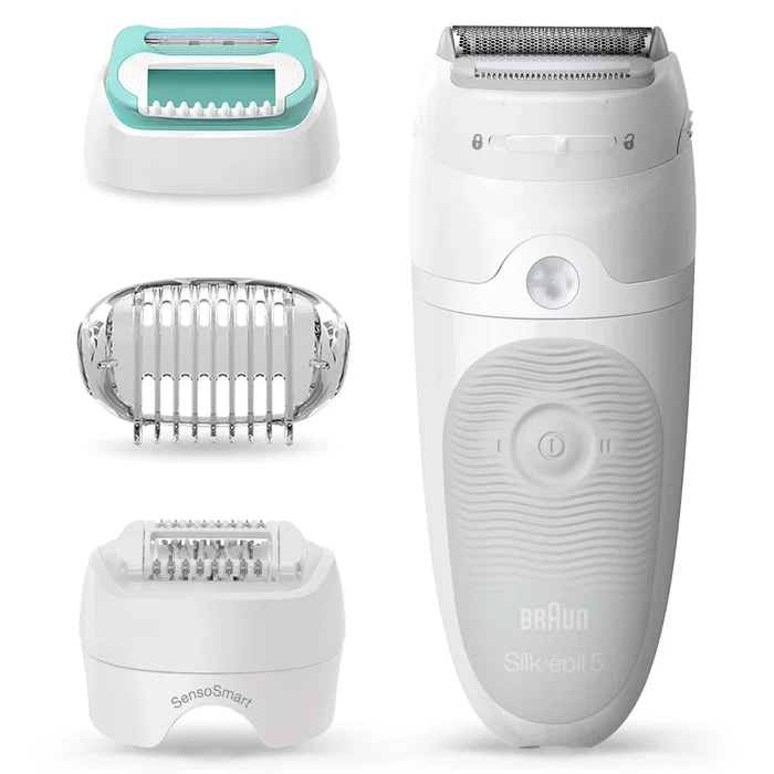 Braun Silk-épil 5 Depiladora Eléctrica 81770430 para Mujer - 28 Pinzas MicroGrip, Afeitadora Recortadora Incluida, Uso Húmedo y Seco, Color Blanco