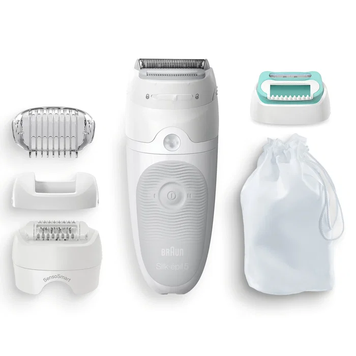 Braun Silk-épil 5 Depiladora Eléctrica 81770430 para Mujer - 28 Pinzas MicroGrip, Afeitadora Recortadora Incluida, Uso Húmedo y Seco, Color Blanco