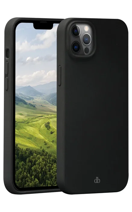 Dbramante1928 Costa Rica Funda Trasera Silicona y Plástico Reciclado Negro para Apple iPhone 12 y iPhone 12 Pro - Resistente a Impactos, Compatible con Carga Inalámbrica