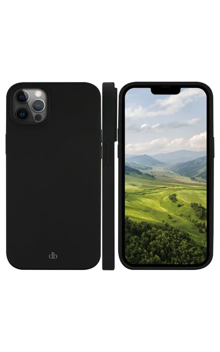 Dbramante1928 Costa Rica Funda Trasera Silicona y Plástico Reciclado Negro para Apple iPhone 12 y iPhone 12 Pro - Resistente a Impactos, Compatible con Carga Inalámbrica