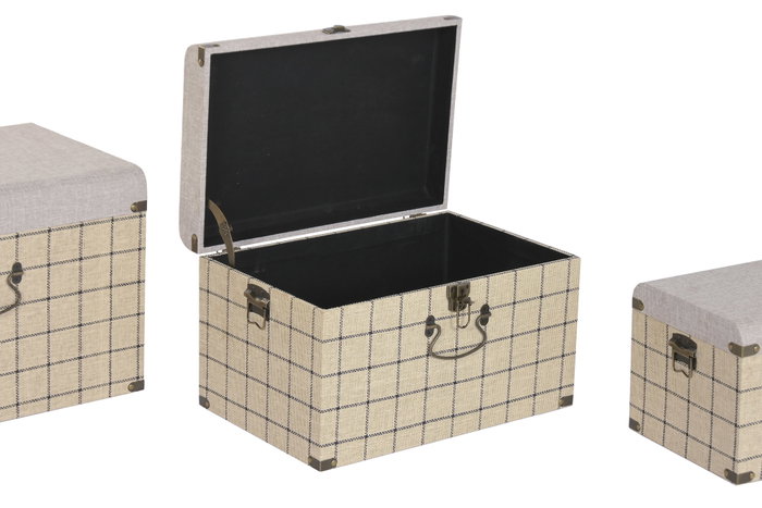 DKD Home Decor Baul Scandi Beige Negro 40 x 38 x 60 cm Set 3