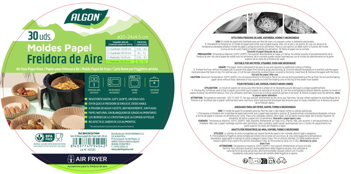 Inde Set 30 Bases Papel Redondas Airfryer 24 cm Rojas (24 Unidades)