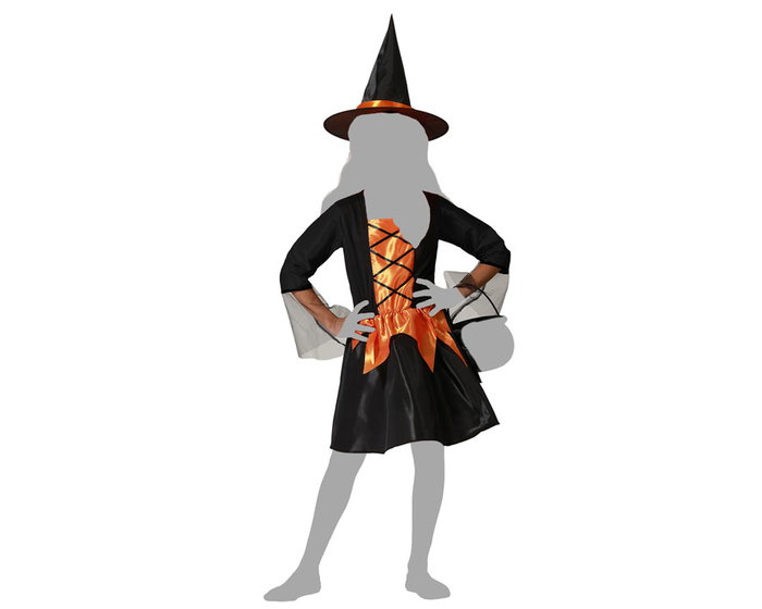 Disfraz Infantil de Bruja con Vestido Corto Naranja y Sombrero para Niña 5-6 Años Halloween 2024 Disfraz Infantil de Bruja con Vestido Corto Naranja y Sombrero para Niña 5-6 Años Halloween 2024