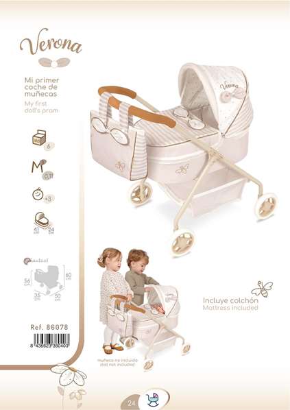 Decuevas Verona Coche de Muñeca para Muñecas de hasta 42 cm - 35x50x56 cm - Mi Primer Coche - Metal, Plástico, Poliéster