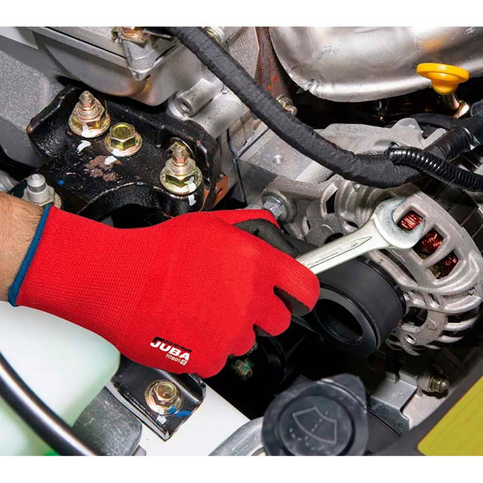 Juba Guante Econit Foam Nailon / Licra con Palma Nitrilo Microfoam, Rojo y Negro, Talla 8-M