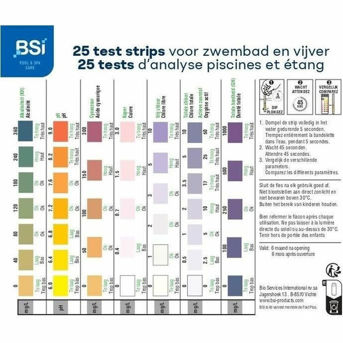 BSI Tiras de prueba 7 en 1 para piscina y spa, 25 unidades