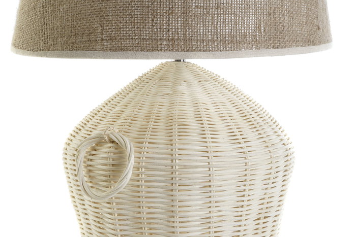 DKD Home Decor Lámpara Sobremesa Tropical Blanco Marron Claro Ratán Lino 42 x 70 x 42 cm