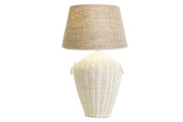 DKD Home Decor Lámpara de Sobremesa Ratán y Lino Blanco