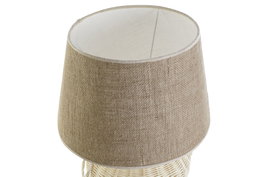 DKD Home Decor Lámpara Sobremesa Tropical Blanco Marron Claro Ratán Lino 42 x 70 x 42 cm
