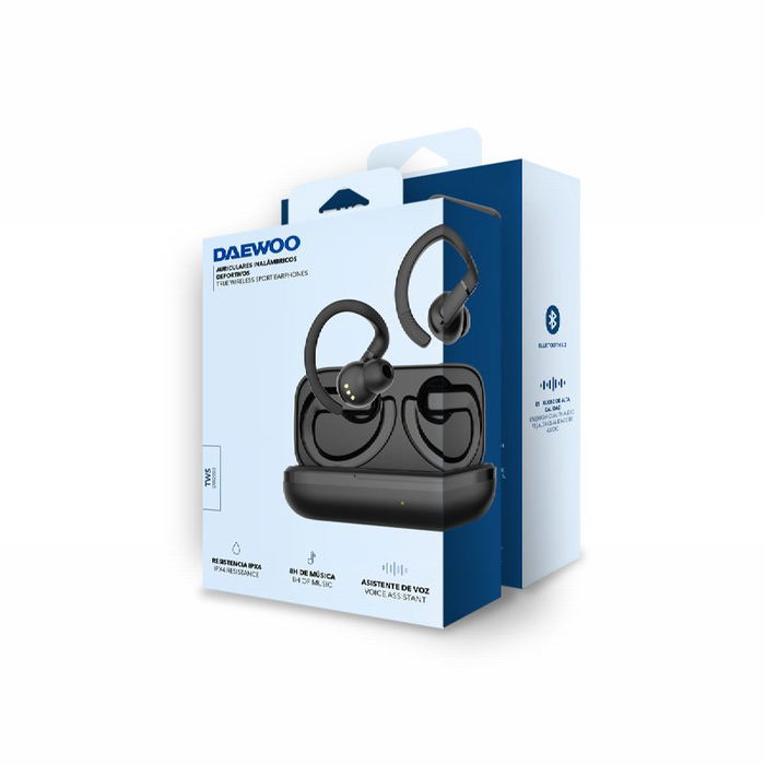 Daewoo Auriculares TWS Sport Bluetooth 5.3, Impermeables IPX4, Color Negro, Batería Auriculares 50mAh/Case 600mAh