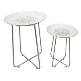 DKD Home Decor Set de 2 Mesitas Auxiliares Mandala Blanco y Dorado
