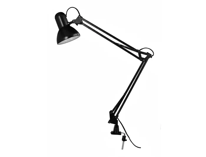 Q-Connect Antares - Lámpara de Escritorio Metálica con Pinza, Brazo Doble de 3 Articulaciones, Interruptor, 40W (Compatible LED), Color Negro